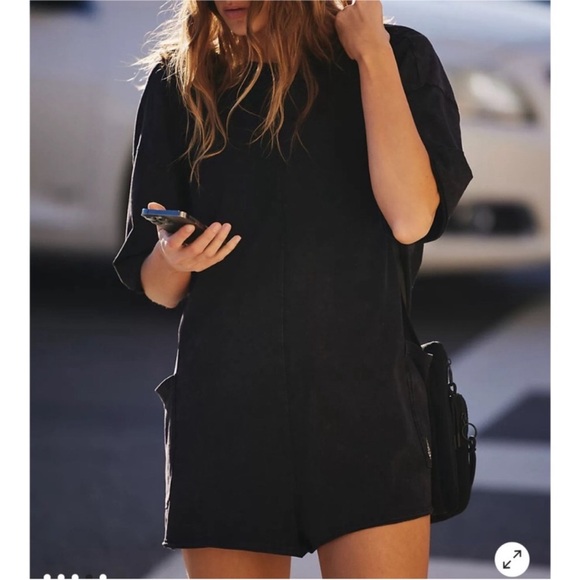 Free People Hot Shot Tee Romper In Washed Black. NWOT! Sz S - Picture 2 of 9
